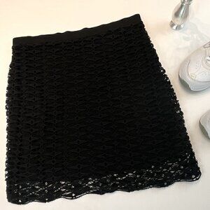 Kenar Black Open Weave Knee Length Pencil Skirt Style J233L,  Size 6